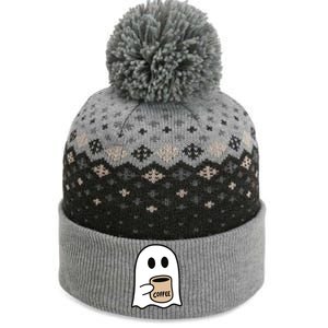 Ghost Drinking Coffee Funny Halloween Costume Coffee Lover The Baniff Cuffed Pom Beanie