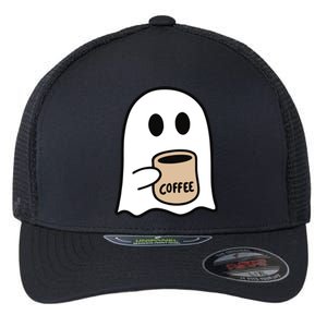 Ghost Drinking Coffee Funny Halloween Costume Coffee Lover Flexfit Unipanel Trucker Cap