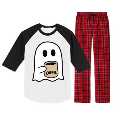 Ghost Drinking Coffee Funny Halloween Costume Coffee Lover Raglan Sleeve Pajama Set