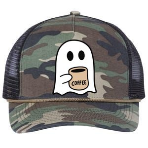 Ghost Drinking Coffee Funny Halloween Costume Coffee Lover Retro Rope Trucker Hat Cap