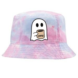 Ghost Drinking Coffee Funny Halloween Costume Coffee Lover Tie-Dyed Bucket Hat