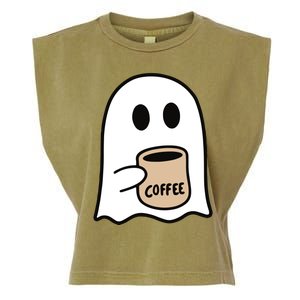 Ghost Drinking Coffee Funny Halloween Costume Coffee Lover Garment-Dyed Women's Muscle Tee