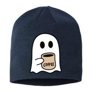 Ghost Drinking Coffee Funny Halloween Costume Coffee Lover Sustainable Beanie