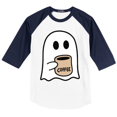 Ghost Drinking Coffee Funny Halloween Costume Coffee Lover Baseball Sleeve Shirt