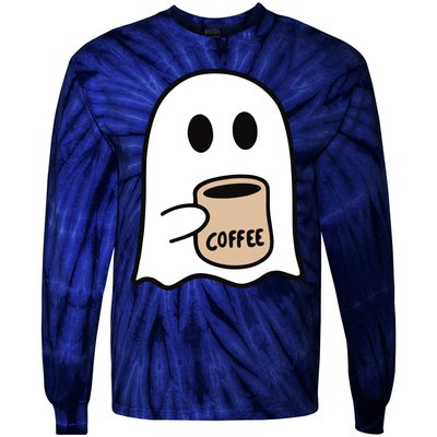 Ghost Drinking Coffee Funny Halloween Costume Coffee Lover Tie-Dye Long Sleeve Shirt