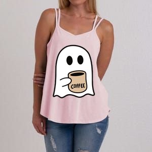 Ghost Drinking Coffee Funny Halloween Costume Coffee Lover Women's Strappy Tank