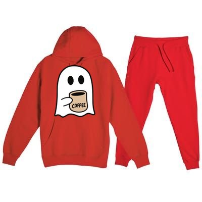 Ghost Drinking Coffee Funny Halloween Costume Coffee Lover Premium Hooded Sweatsuit Set