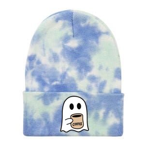 Ghost Drinking Coffee Funny Halloween Costume Coffee Lover Tie Dye 12in Knit Beanie