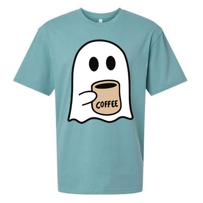 Ghost Drinking Coffee Funny Halloween Costume Coffee Lover Sueded Cloud Jersey T-Shirt