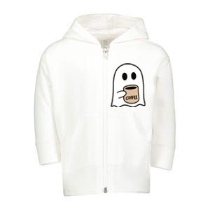 Ghost Drinking Coffee Funny Halloween Costume Coffee Lover Toddler Zip Fleece Hoodie