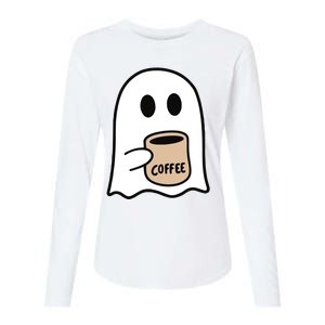 Ghost Drinking Coffee Funny Halloween Costume Coffee Lover Womens Cotton Relaxed Long Sleeve T-Shirt