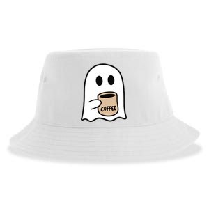 Ghost Drinking Coffee Funny Halloween Costume Coffee Lover Sustainable Bucket Hat