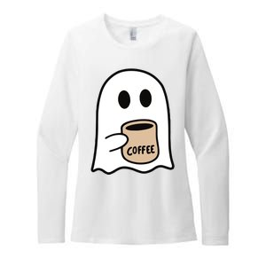 Ghost Drinking Coffee Funny Halloween Costume Coffee Lover Womens CVC Long Sleeve Shirt