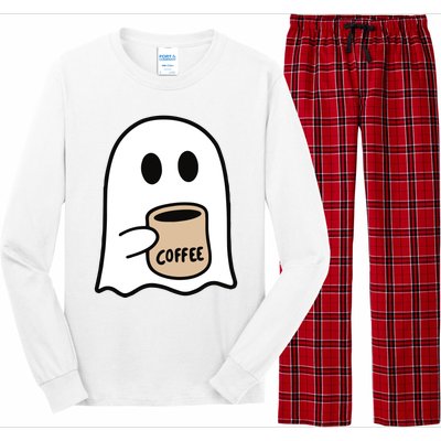 Ghost Drinking Coffee Funny Halloween Costume Coffee Lover Long Sleeve Pajama Set