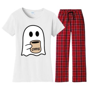 Ghost Drinking Coffee Funny Halloween Costume Coffee Lover Women's Flannel Pajama Set