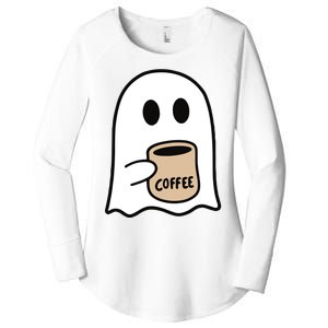 Ghost Drinking Coffee Funny Halloween Costume Coffee Lover Women's Perfect Tri Tunic Long Sleeve Shirt