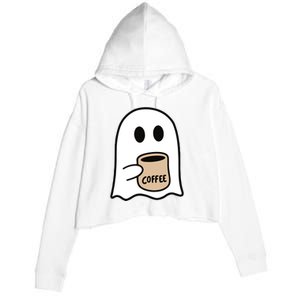 Ghost Drinking Coffee Funny Halloween Costume Coffee Lover Crop Fleece Hoodie