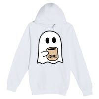 Ghost Drinking Coffee Funny Halloween Costume Coffee Lover Premium Pullover Hoodie