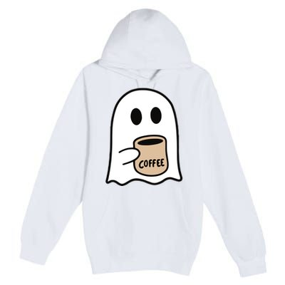 Ghost Drinking Coffee Funny Halloween Costume Coffee Lover Premium Pullover Hoodie