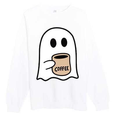 Ghost Drinking Coffee Funny Halloween Costume Coffee Lover Premium Crewneck Sweatshirt