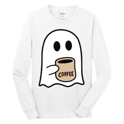 Ghost Drinking Coffee Funny Halloween Costume Coffee Lover Tall Long Sleeve T-Shirt