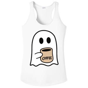 Ghost Drinking Coffee Funny Halloween Costume Coffee Lover Ladies PosiCharge Competitor Racerback Tank