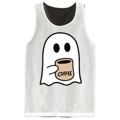 Ghost Drinking Coffee Funny Halloween Costume Coffee Lover Mesh Reversible Basketball Jersey Tank