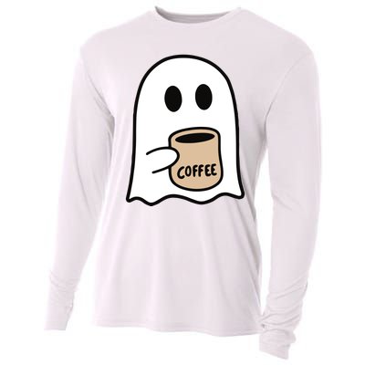 Ghost Drinking Coffee Funny Halloween Costume Coffee Lover Cooling Performance Long Sleeve Crew