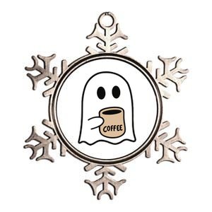 Ghost Drinking Coffee Funny Halloween Costume Coffee Lover Metallic Star Ornament