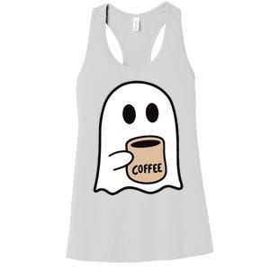 Ghost Drinking Coffee Funny Halloween Costume Coffee Lover Women's Racerback Tank