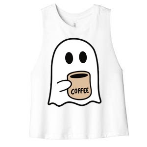 Ghost Drinking Coffee Funny Halloween Costume Coffee Lover Women's Racerback Cropped Tank