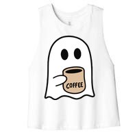 Ghost Drinking Coffee Funny Halloween Costume Coffee Lover Women's Racerback Cropped Tank