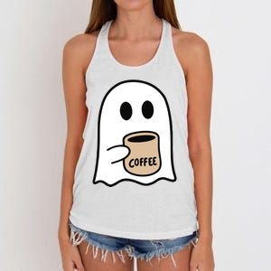 Ghost Drinking Coffee Funny Halloween Costume Coffee Lover Women's Knotted Racerback Tank