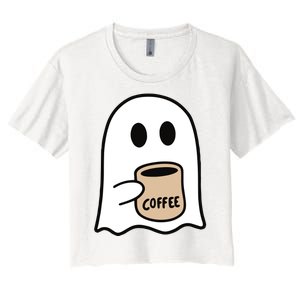 Ghost Drinking Coffee Funny Halloween Costume Coffee Lover Women's Crop Top Tee