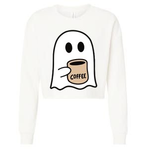 Ghost Drinking Coffee Funny Halloween Costume Coffee Lover Cropped Pullover Crew