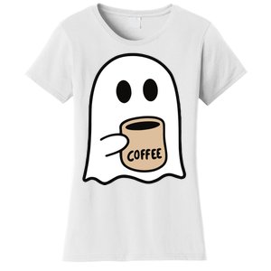 Ghost Drinking Coffee Funny Halloween Costume Coffee Lover Women's T-Shirt