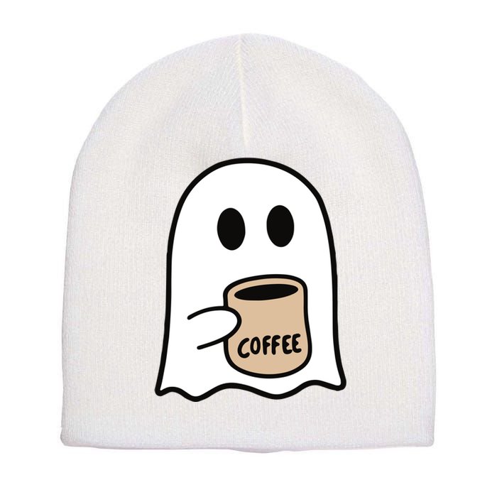 Ghost Drinking Coffee Funny Halloween Costume Coffee Lover Short Acrylic Beanie