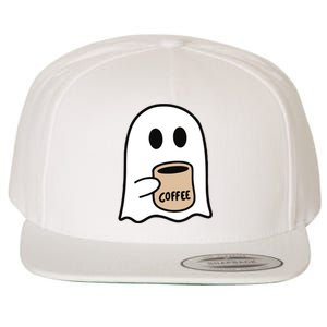 Ghost Drinking Coffee Funny Halloween Costume Coffee Lover Wool Snapback Cap