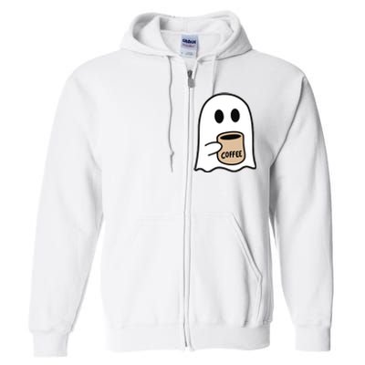 Ghost Drinking Coffee Funny Halloween Costume Coffee Lover Full Zip Hoodie