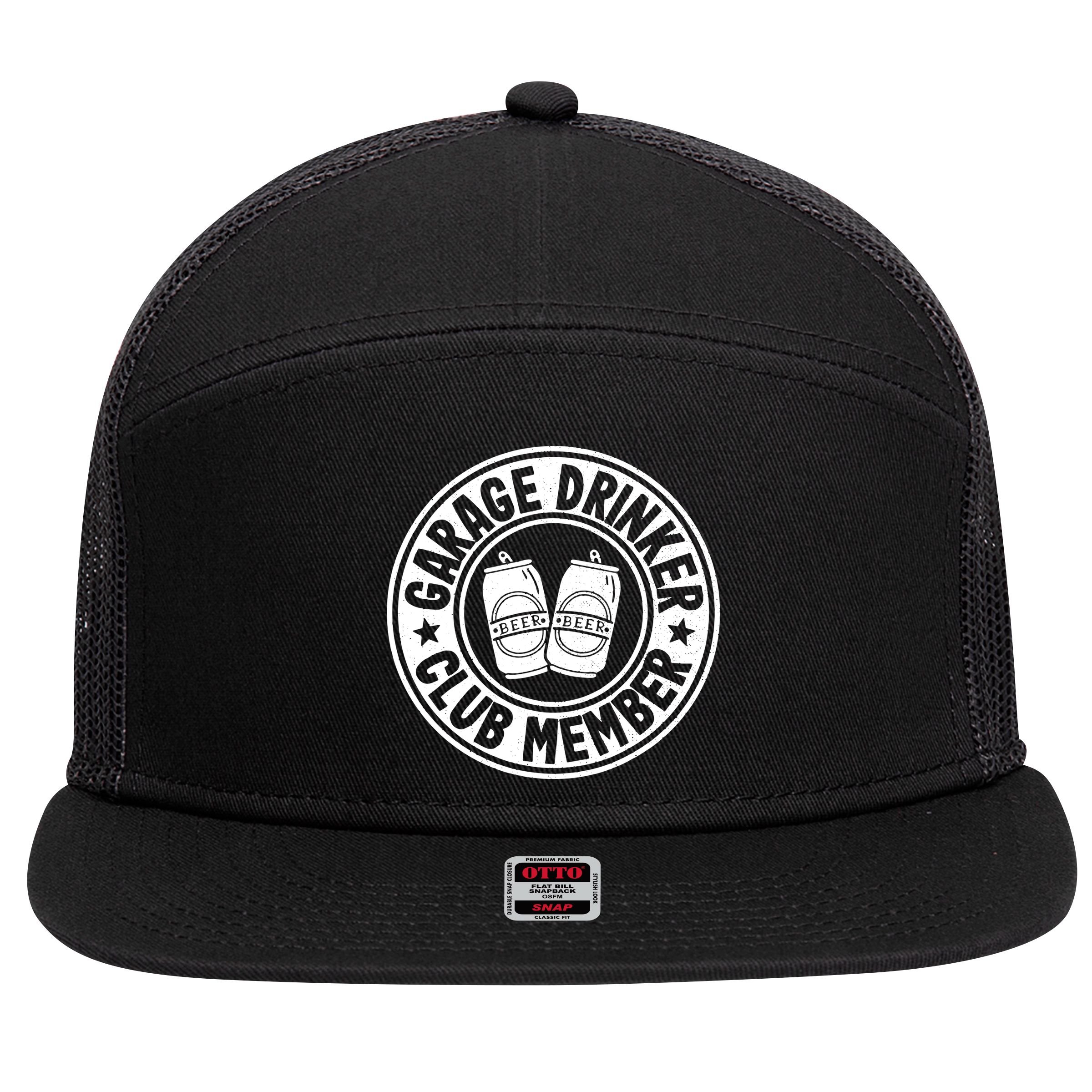 Garage Drinker Club Member Day Drinking Dad Beer Garage 7 Panel Mesh Trucker Snapback Hat