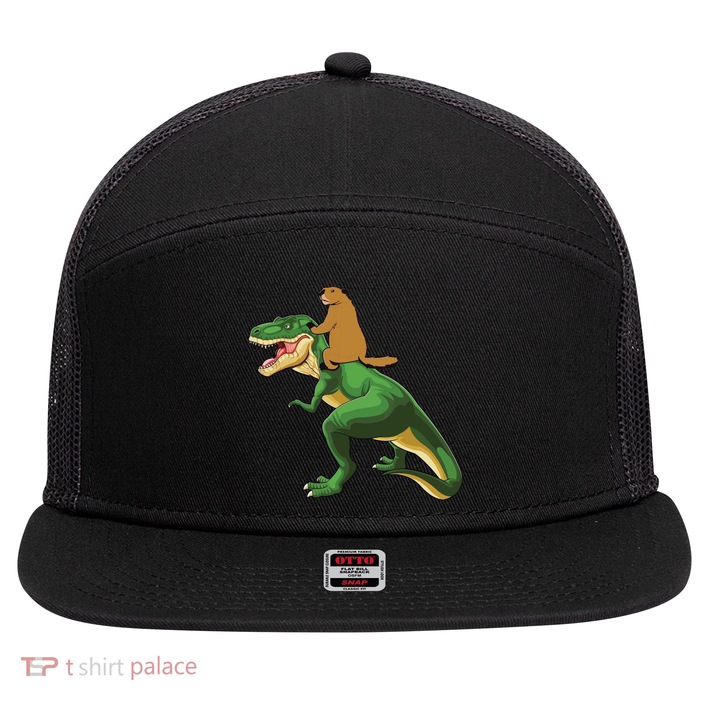 Groundhog Day Dinosaur Gift Shadow 7 Panel Mesh Trucker Snapback Hat