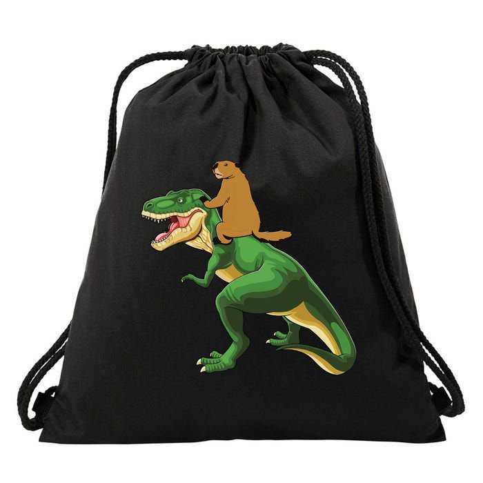 Groundhog Day Dinosaur Gift Shadow Drawstring Bag
