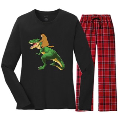 Groundhog Day Dinosaur Gift Shadow Women's Long Sleeve Flannel Pajama Set 