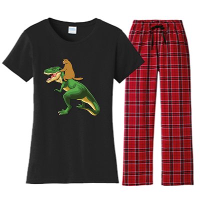 Groundhog Day Dinosaur Gift Shadow Women's Flannel Pajama Set