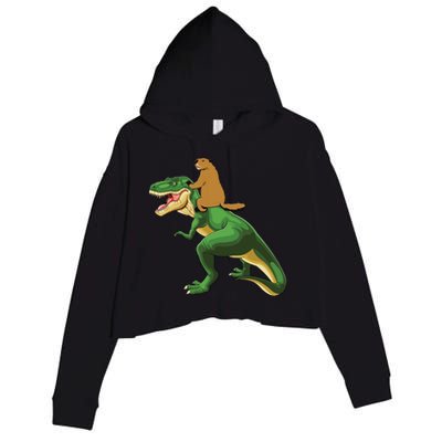 Groundhog Day Dinosaur Gift Shadow Crop Fleece Hoodie