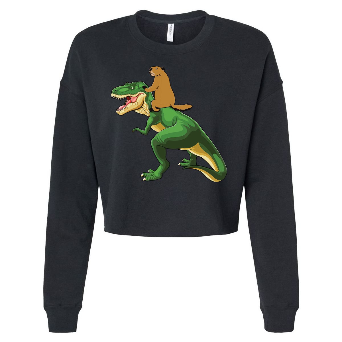 Groundhog Day Dinosaur Gift Shadow Cropped Pullover Crew
