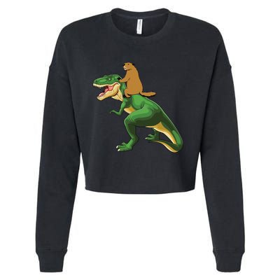 Groundhog Day Dinosaur Gift Shadow Cropped Pullover Crew