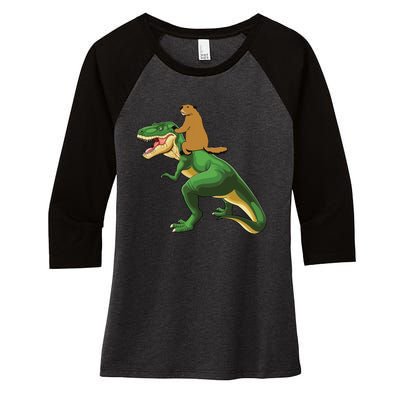 Groundhog Day Dinosaur Gift Shadow Women's Tri-Blend 3/4-Sleeve Raglan Shirt