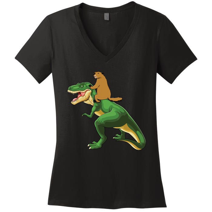 Groundhog Day Dinosaur Gift Shadow Women's V-Neck T-Shirt