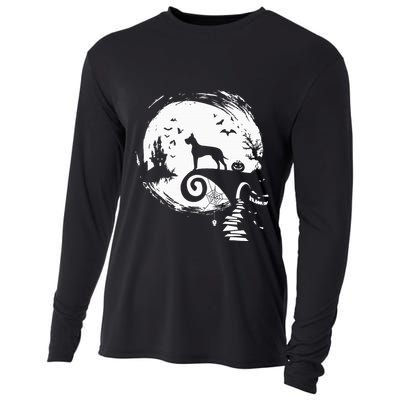 Great Dane Dog And Moon Halloween Costume Dog Lover Cooling Performance Long Sleeve Crew